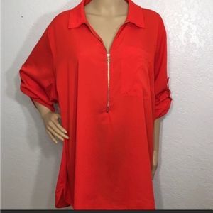 Calvin Klein Red 3/4 Zip Up Blouse 2X